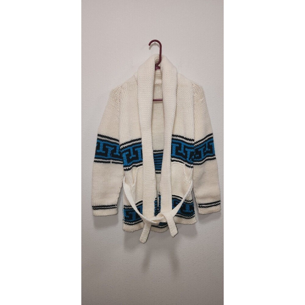 Vintage White Cowichan Cardigan Grunge Western Cozy Knitted Grandpa Sweater, S